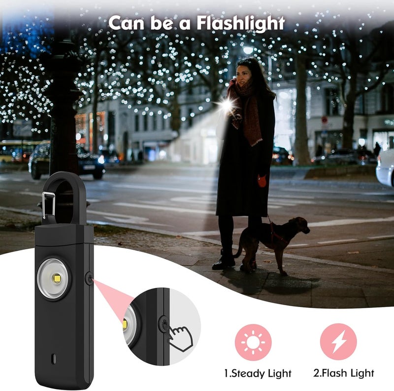 ANKOSHUN Rechargeable Personal Alarms for Women - Christmas Birthday Gifts for Women, Stocking Stuffers for Teen Girl, Daughter, Safety Keychain Flashlight, Siren Alarm, Travel College Essentials (Black) - Image 3